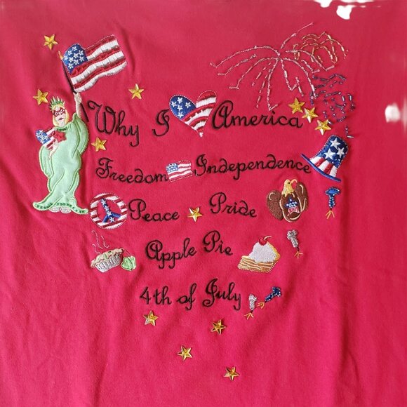 Quacker Factory Sweatshirt Women's Plus 1X July 4th Americana Embroidery Beads - Picture 3 of 4